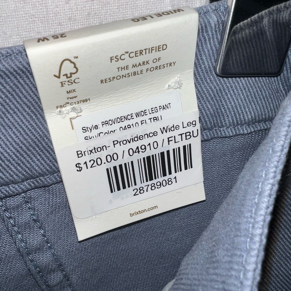 Brixton Providence Wide Leg Pants High Waisted Blue Size 25W - Picture 3 of 6